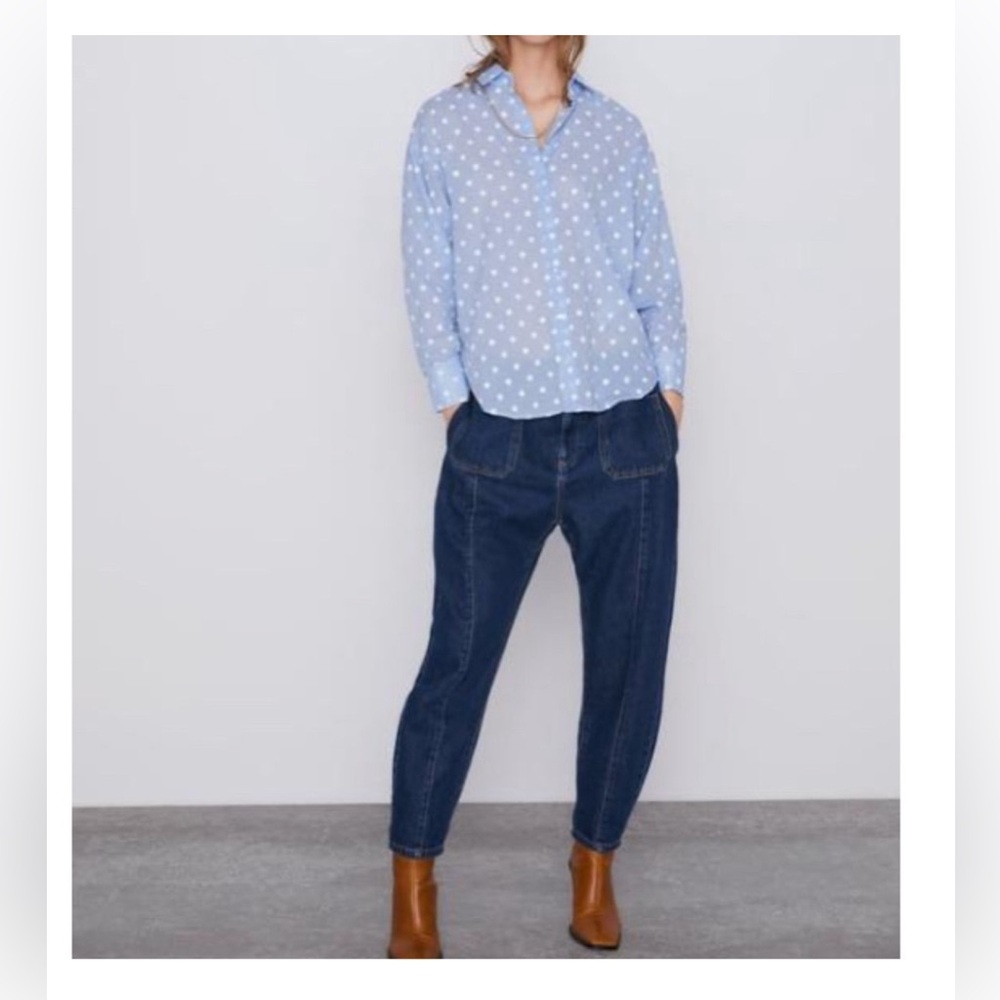 Zara Blue Polka Dot Shirt Size Medium